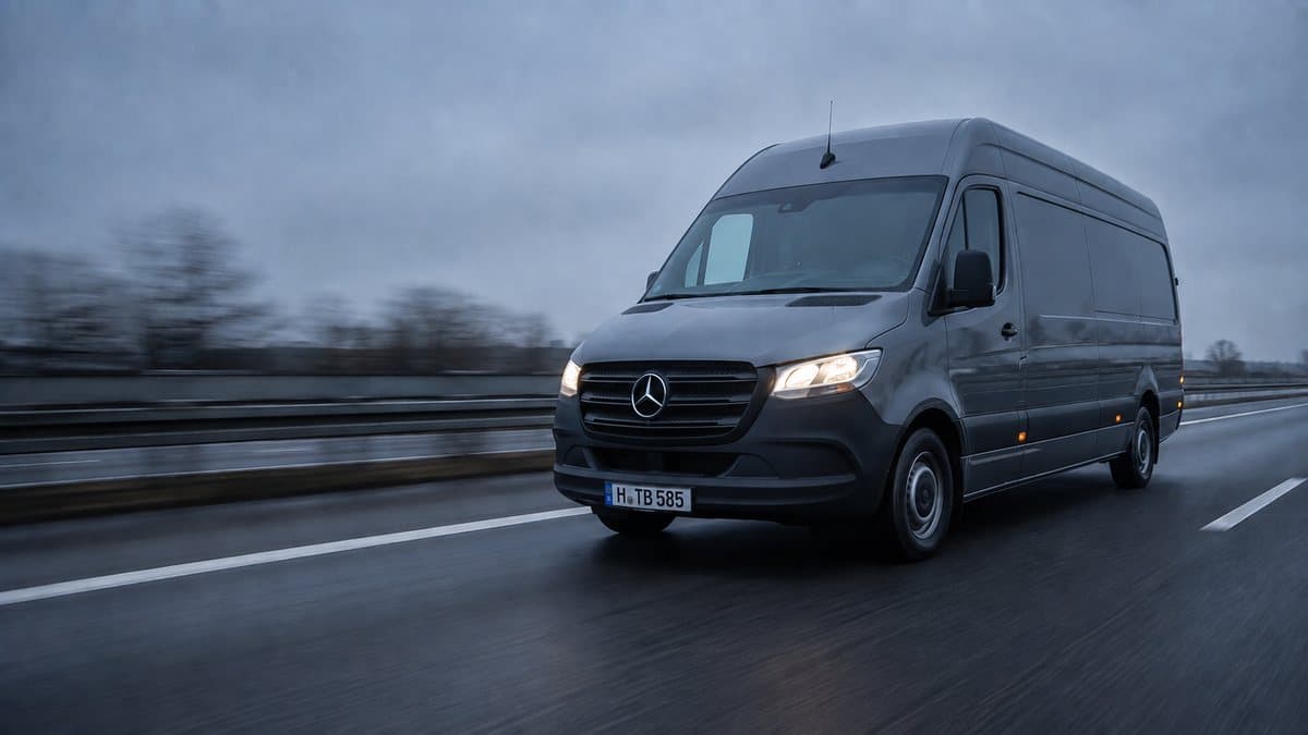 Grauer Mercedes-Benz Sprinter von TB LOG im Linienverkehr auf der Autobahn