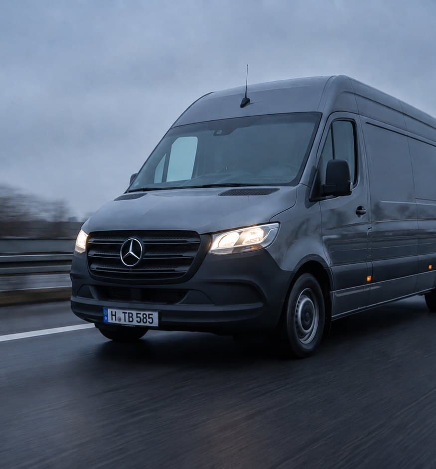 Grauer Mercedes-Benz Sprinter von TB LOG im Linienverkehr auf der Autobahn